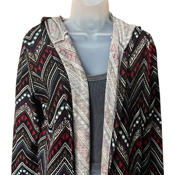Cato Hooded Multicolor Chevron Duster Cardigan Sz L Aztec Geometric Artsy Tribal - Picture 3 of 11